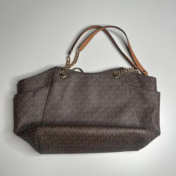 Michael Kors Jet Set Travel Tote Brown Logo PVC Leather Shoulder Bag - Picture 5 of 9
